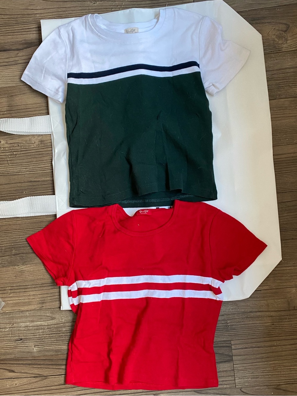 John Galt Green/White Stripe Tee & Red Crewneck Tee Set of 2